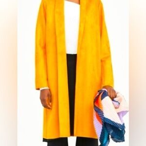 Philosophy Yellow Faux Suede Collared Open Front Coat with Pockets💛